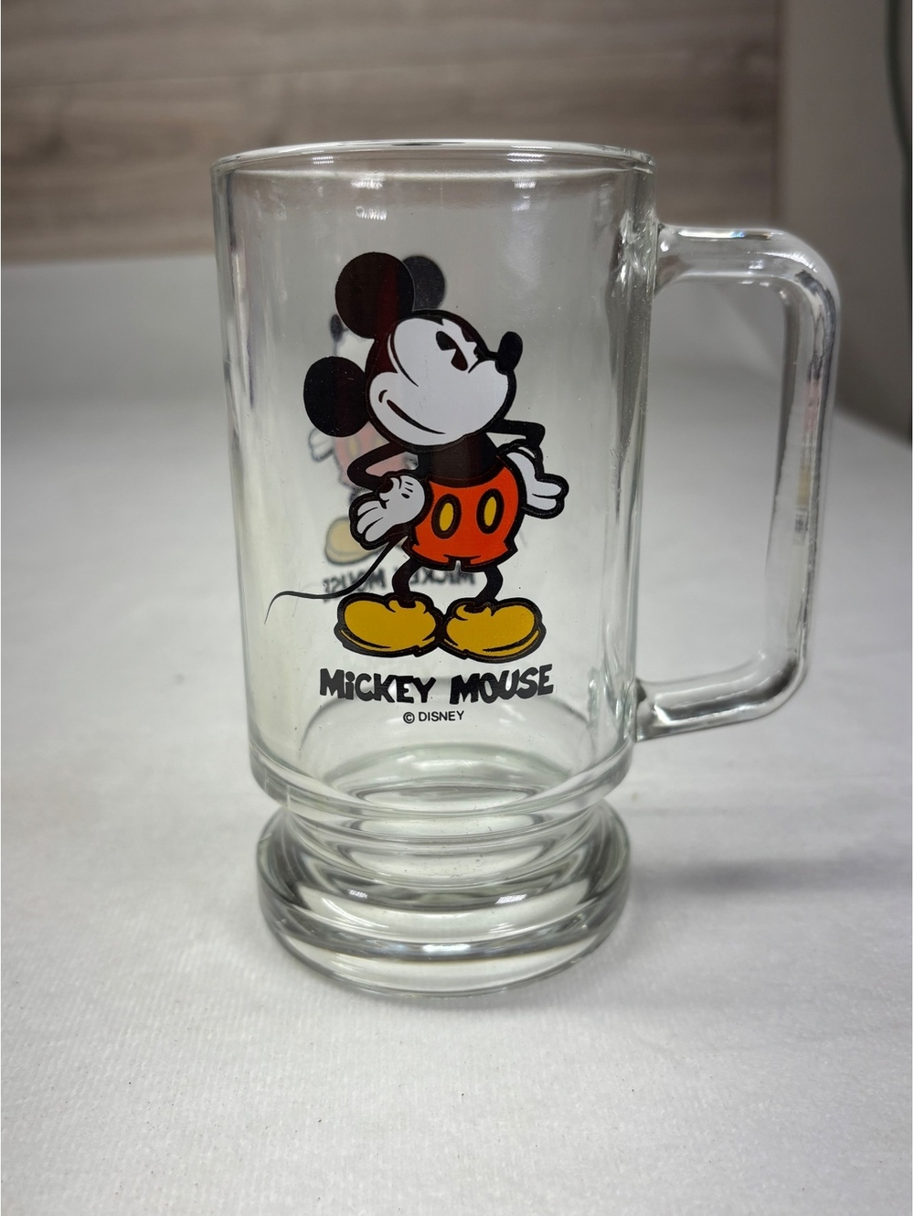 Vintage Walt Disney Productions Mickey Mouse Glass Mug Coffee Cup Retro Disney